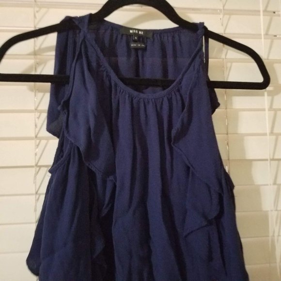 Miss Me / M / Navy Blue Ruffle Tank Top - Picture 3 of 4